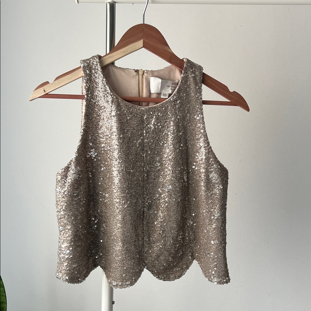 J.O.A. Sparkling Sequin Tank Top - Silver S